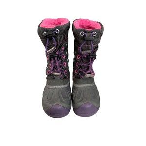 Kodiak Glo Snow Boots Girls Sz10 Gray Purple Pink Fleece Inserts Easy On Off